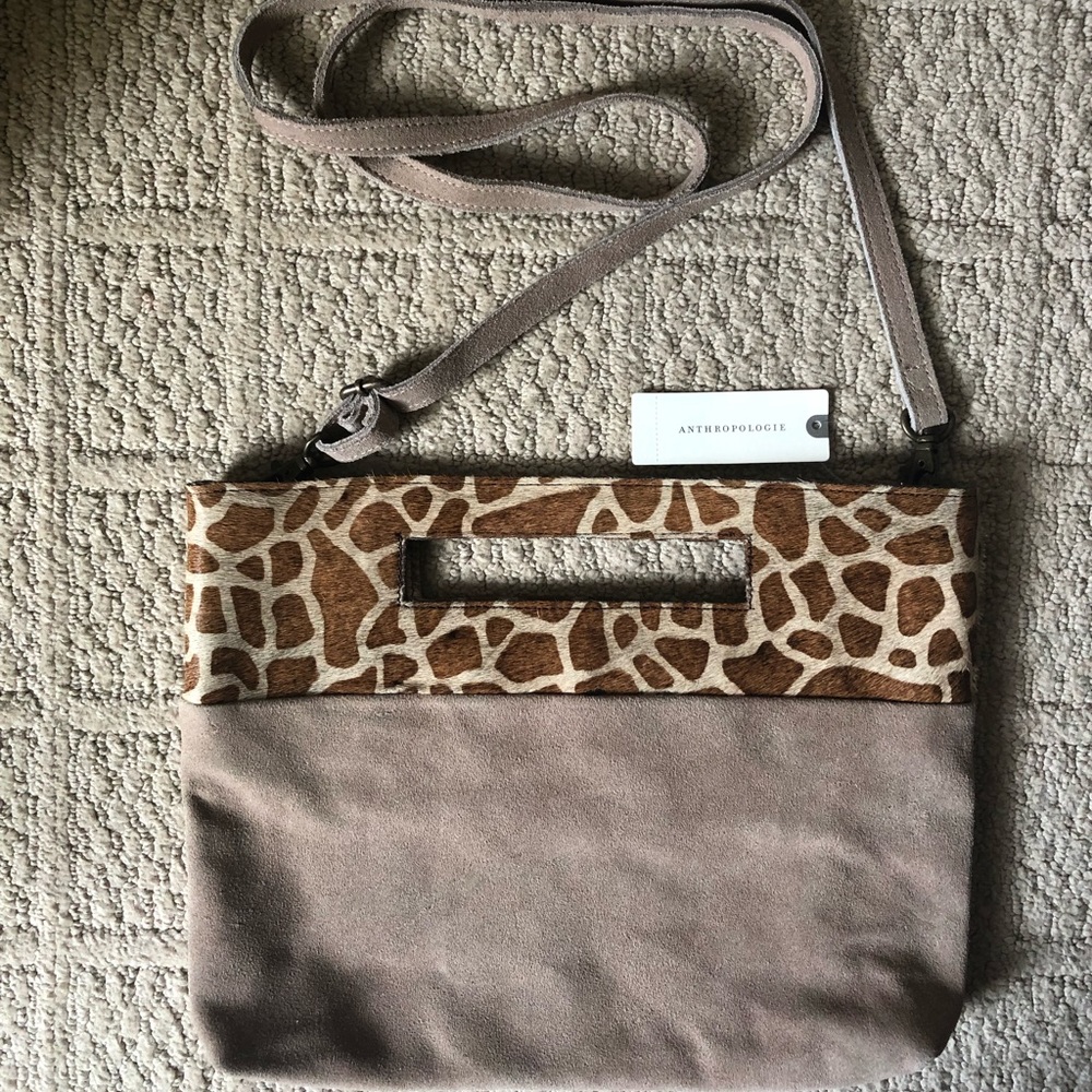 Anthropologie verona textured clutch crossbody giraffe print